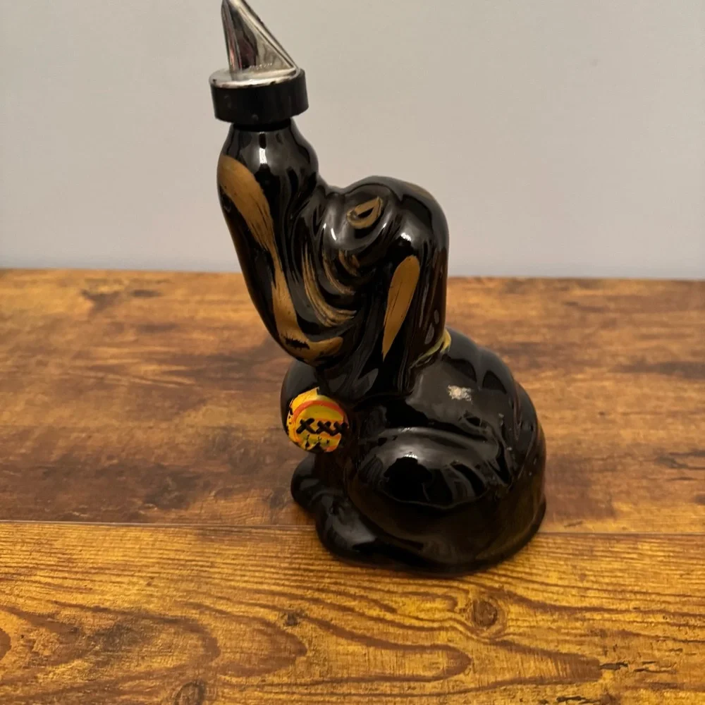 Vintage Booze Hound Liquor Decanter Japan Black‎ Gold Dog Barware 9